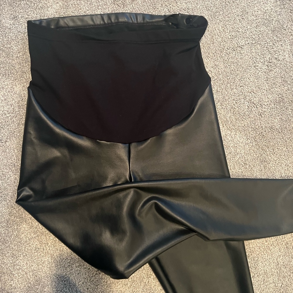 Faux leather maternity ankle pant leggings
